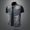 2020+Personality Stand Collar Denim Vest+Simple Retro Fashion Denim Vest Cuff For Men