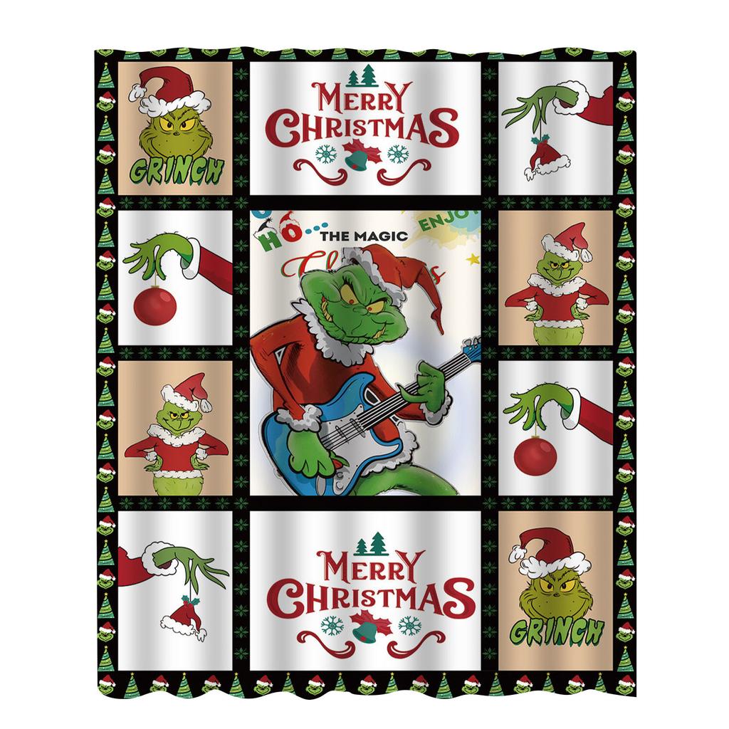 180x180cm Cute Christmas Pattern Printed Shower Curtain With Hooks