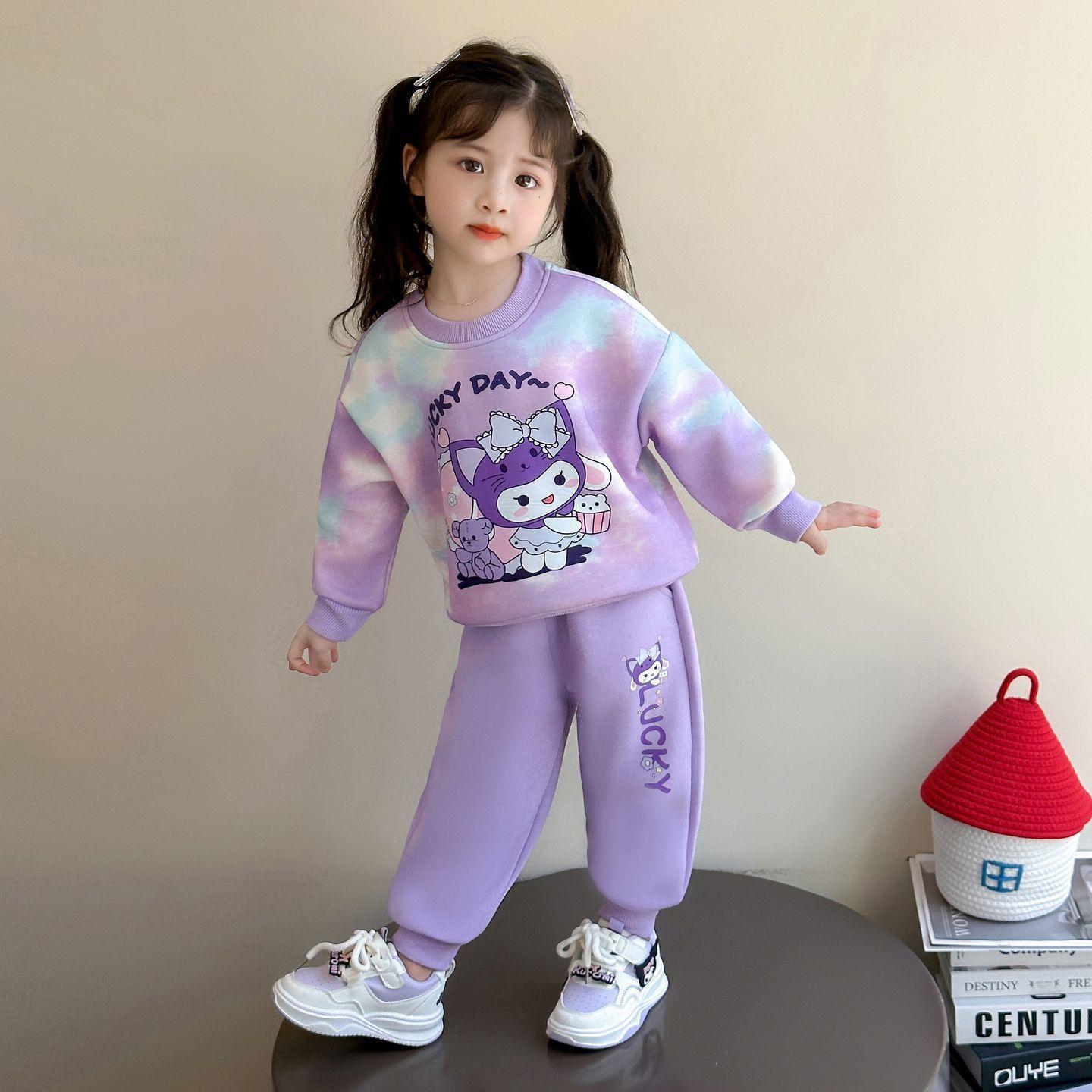 Girls Cartoon Print Sweatshirt and Jogger Set for Spring Autumn 90