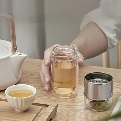 300ml Tea Separation Tea Cup Double-layer Glass Portable Creative Filter Anti-scalding Cup Advertising Gift  with Tea Filter
