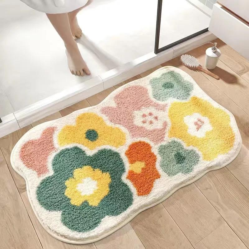 Kleiner frischer Blumen Imitationskaschmir Teppich Rutschfeste Matte Toilette Saugfähige Rutschfeste Matte Wohnzimmer Türmatte Rutschfeste Fußmatte