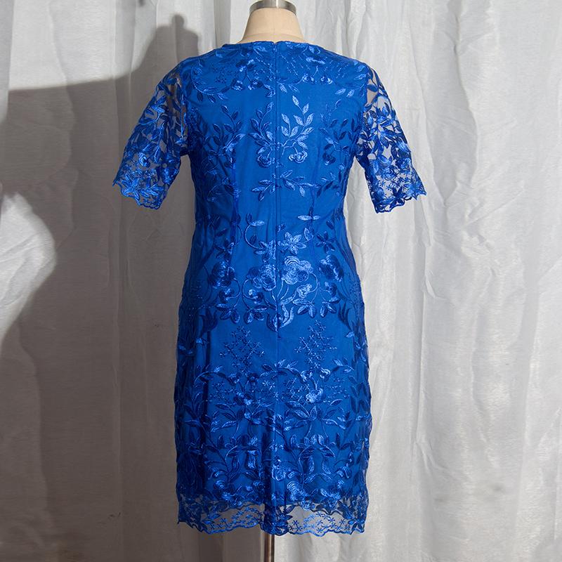 Abito da donna estivo manica corta ricamo abiti lunghi da donna abiti casual o-collo di grandi dimensioni