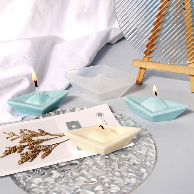 DIY Casting Mold Boat-Shaped Aromatherapy Candle Mold Silicone Crafts Mould, 3D Geometric Candle Mold Candle Decors Tool