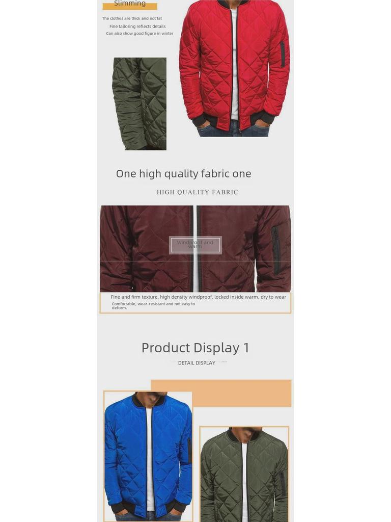 Men's Solid Color Quilted Cotton Jacket with Stand Collar - 2023 Winter Edition