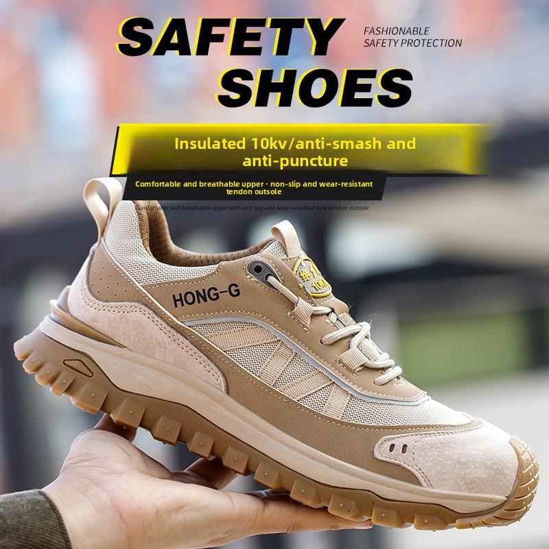 Steel Toe Safety Boots Rotating Button Men Shoes Protection Waterproof Breathable Work Shoes for Men Anti Wear-resistant Static