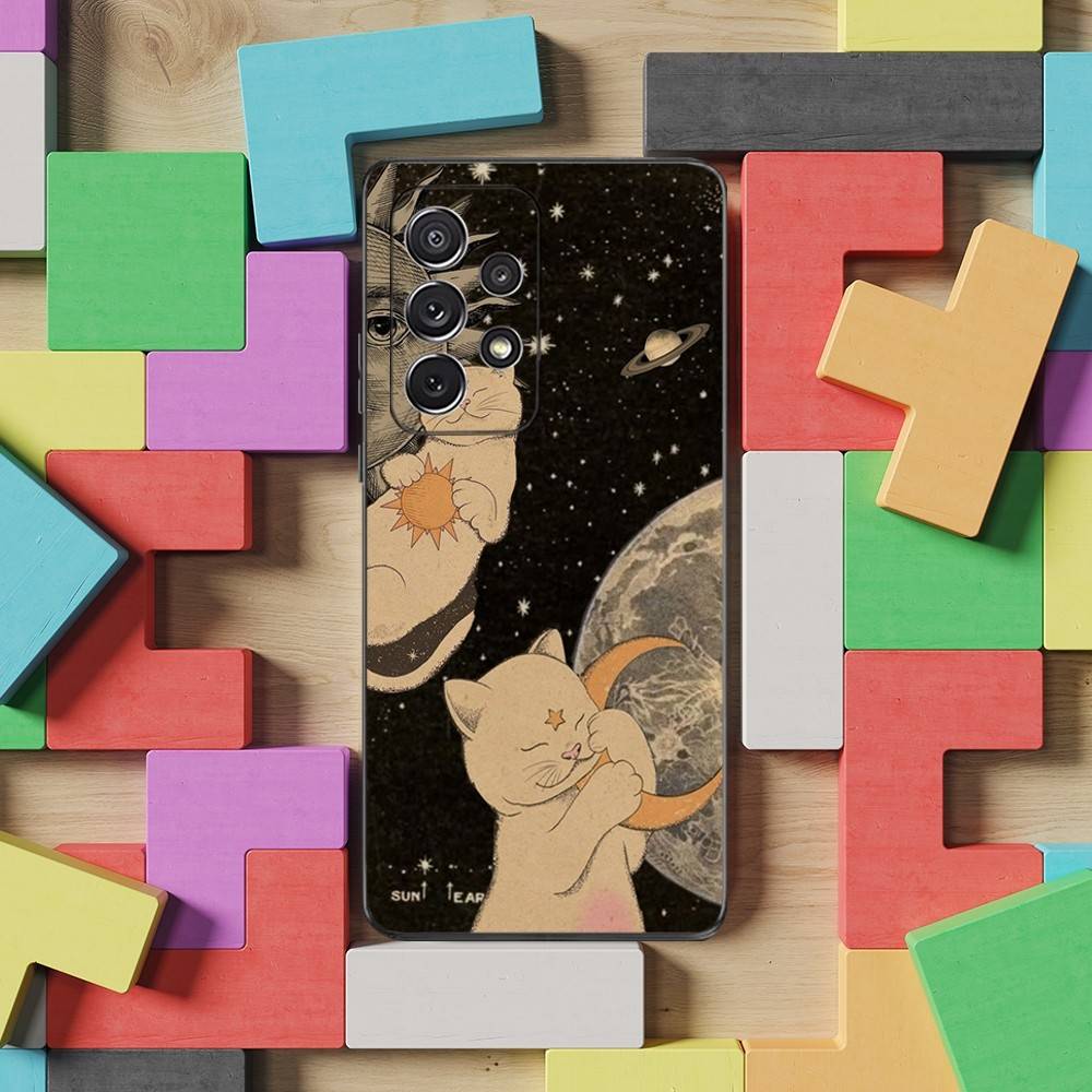 Abstract Cute Kitten Phone Case For Samsung S9,S10,S20,S10,S21,S25,S24,S23,Ultra,FE,Plus,Lite,Soft Silicone Black Cover
