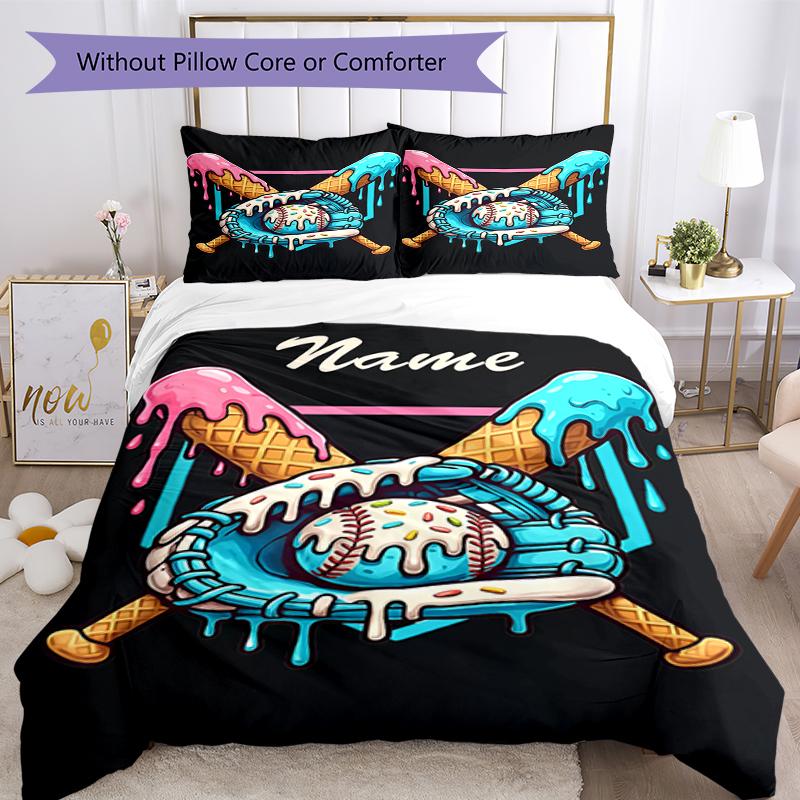 Set Biancheria da Letto Baseball con Nome Personalizzato 3 Pezzi Copripiumino Chiusura Include 1 Copripiumino e 2 Federe, Morbido e Confortevole per Tutte le Stagioni.