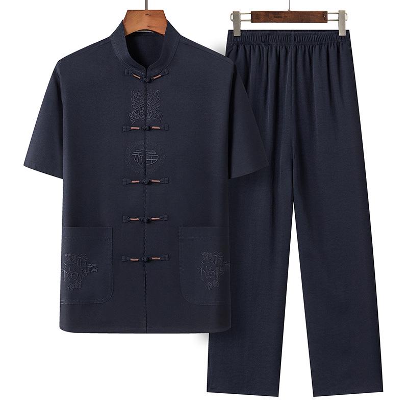 Men's Summer Short-Sleeve Tang Suit for Middle-Aged and Elderly