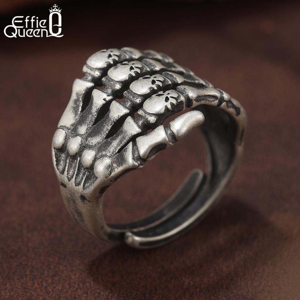 Effie Queen Retro Trendy Skull Ring Adjustable 925 Sterling Silver Skull Ghost Ring Hip-hop Rock Halloween Party Jewelry NMR19