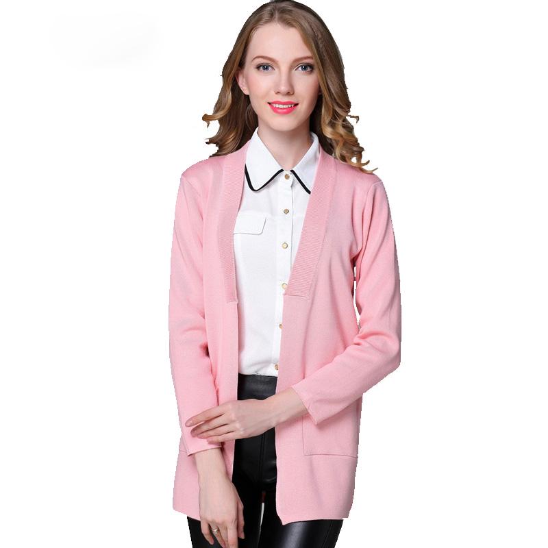 Ženy Jaro Podzim Středně dlouhý Cardigan Dámské Elegantní Kapesní Pletené Svrchní Oděvy Svetr Cape Topy