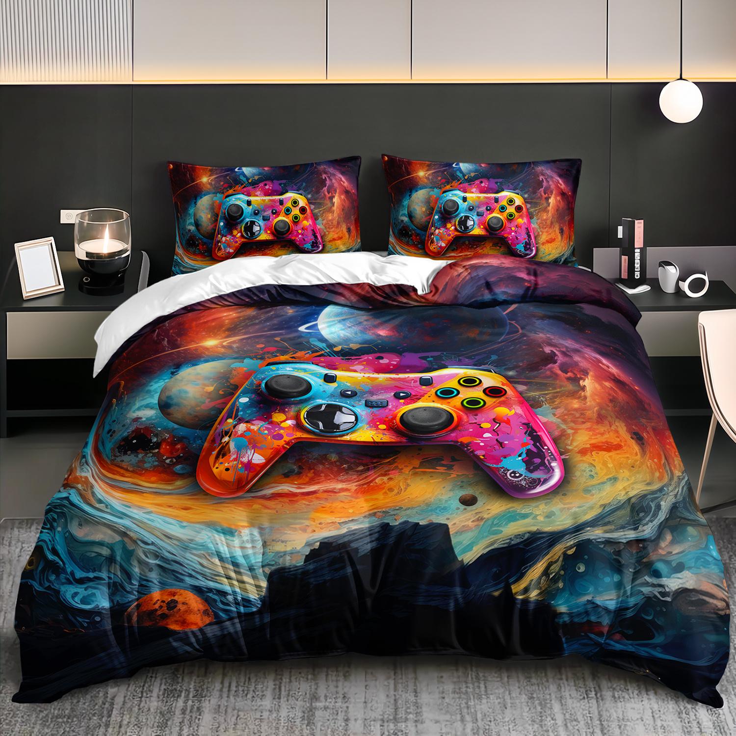 

3Pcs Galaxy Game Controller Themed Bedding Set Colorful Space Gamer Quilt Cover Duvet Abstract Game Bedding Collection Duvet Cover Set&EU Single(135x200cm)