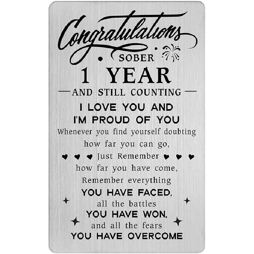 1 Year Sobriety Gifts for Men Women - Sober 1 Year And Still Counting Wallet Card - 1 Yr NA AA Addiction Recovery Sober Anniversary Presents 1 Year Sobriety Card