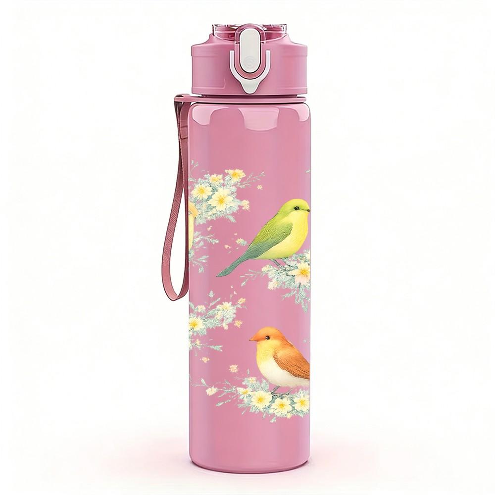 1PC Bird Nest With Little Birds Print 750ml Color Plastic Sports Water Bottle Leakproof Flip Straw Lid Suitable for Sports Office Home Use