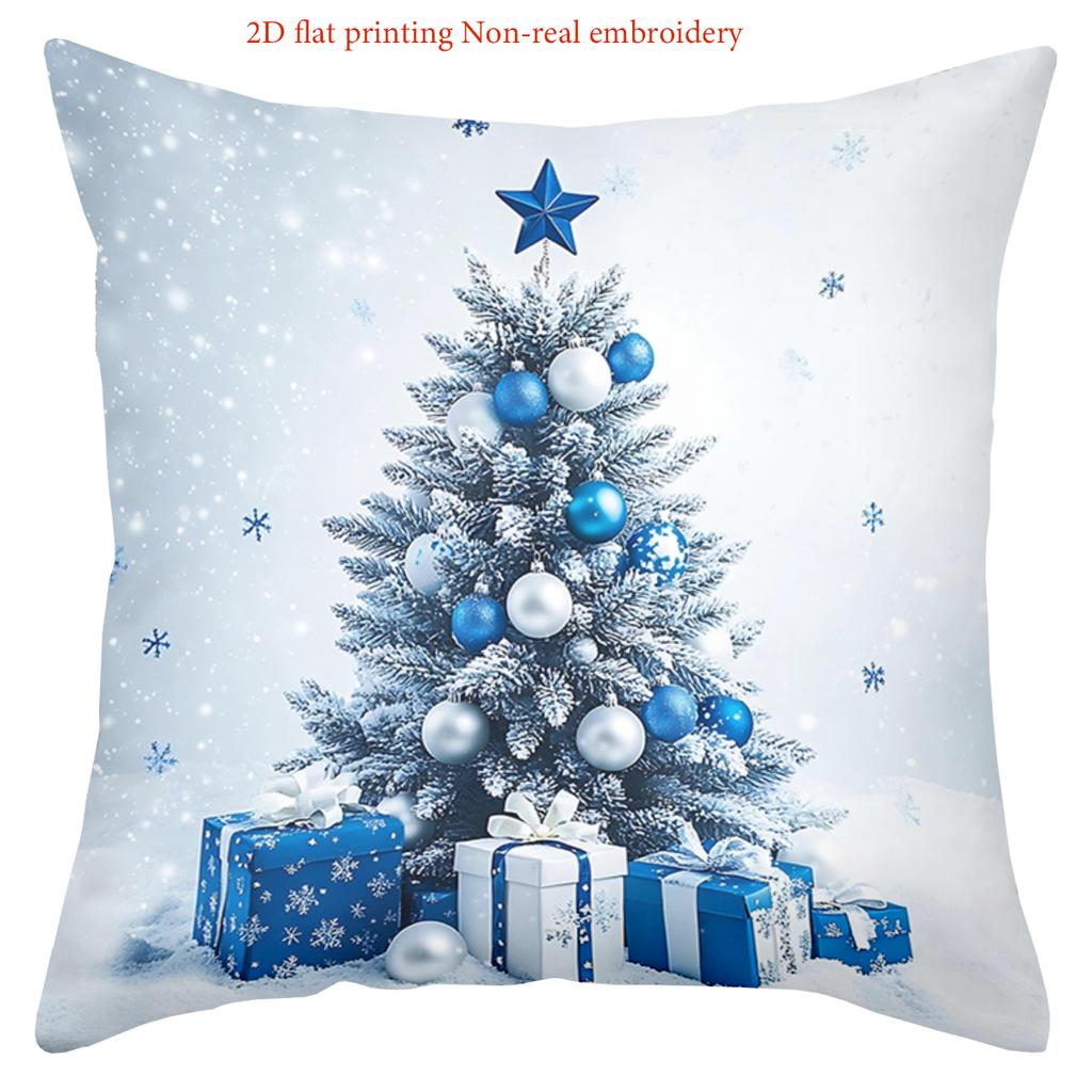 Blue Snowman Tree Gift Pillow Covers for Christmas Decor Polyester pillowcase, sofa decorative cushion cov Headboard Pillow