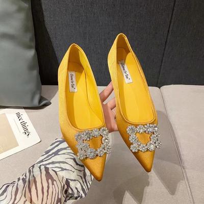 2025 New Four-season Shoes Women's Spring and Autumn French Shallow Mouth Soft-soled Women's Shoes Rhinestone Square Buckle Temperament Pointed Flat