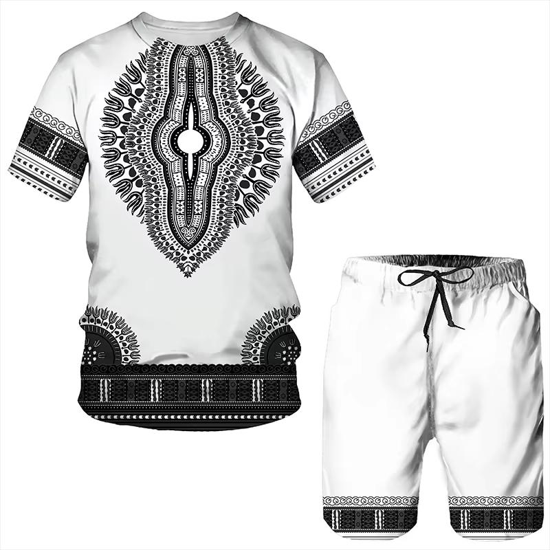 Hot Sale Summer Men Clothing 3d Print Man T-Shirts Shorts Set Men's Tracksuits OversizT-shirt + Shorts Two-piece Breathable Set