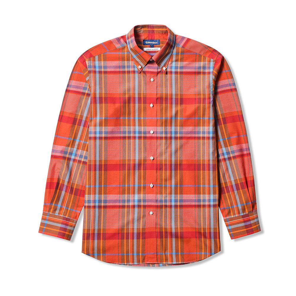 Edward Max Japan Ichiman Madras Check Orange Shirt L