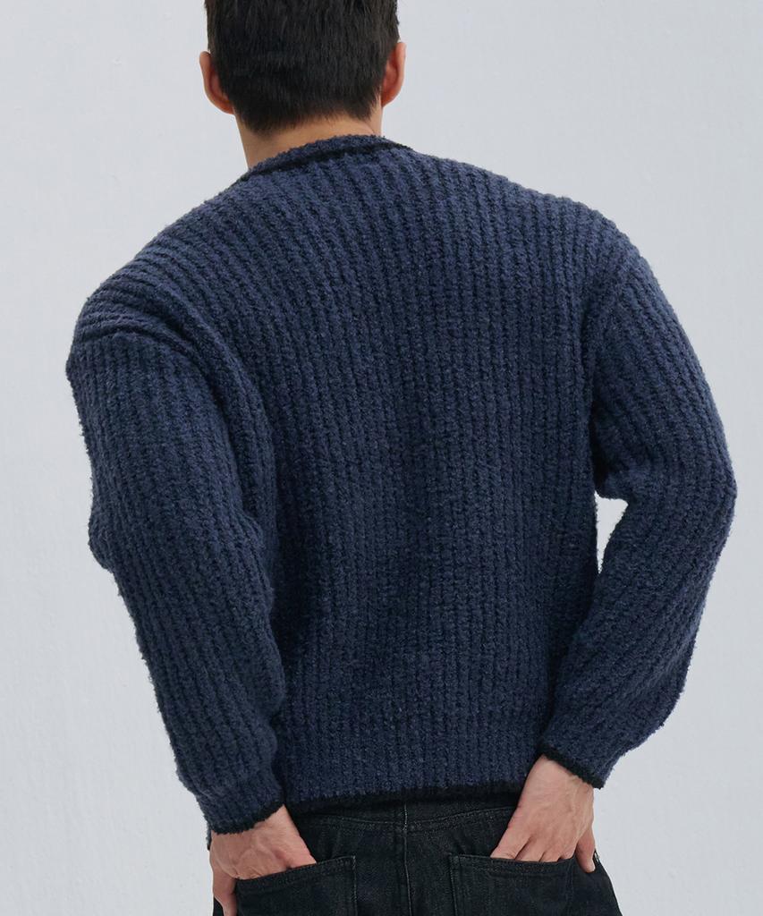 NINEZ V-Neck Boucle Oversized Knit (2 Colors)