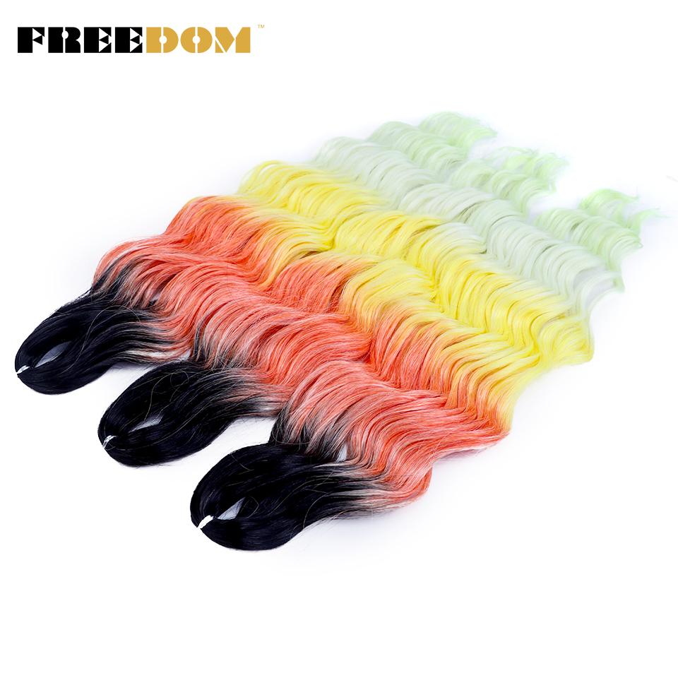 FREEDOM Synthetic Braiding Hair Extensions Natural Curly Wavy 24inch Water Wave Braid Hair Ombre Blonde Brown Twist Crochet Hair