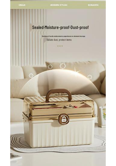Cream-colored Multi-layer Medicine Storage Box, Large Capacity for Families