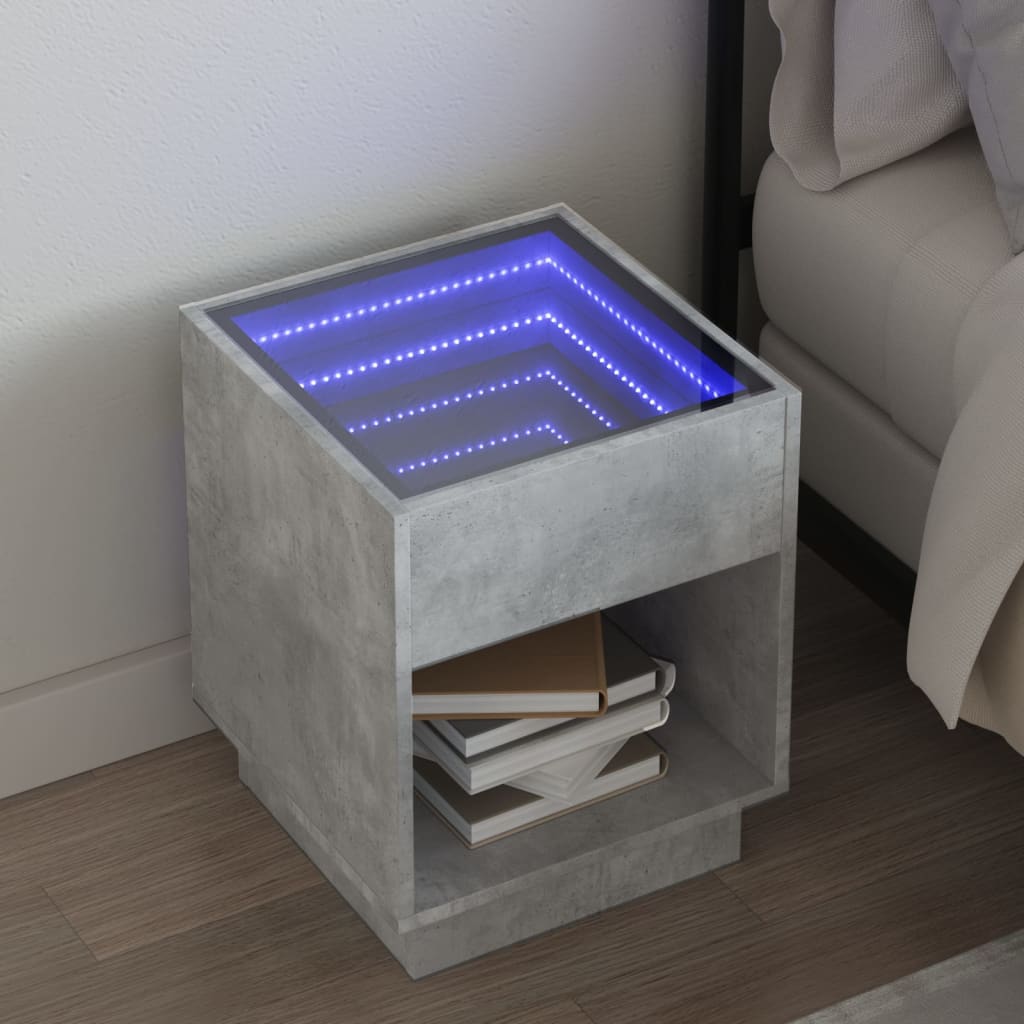 Nightstand with Infinity LED Effect Concrete Grey 40 x 40 x 50 cm