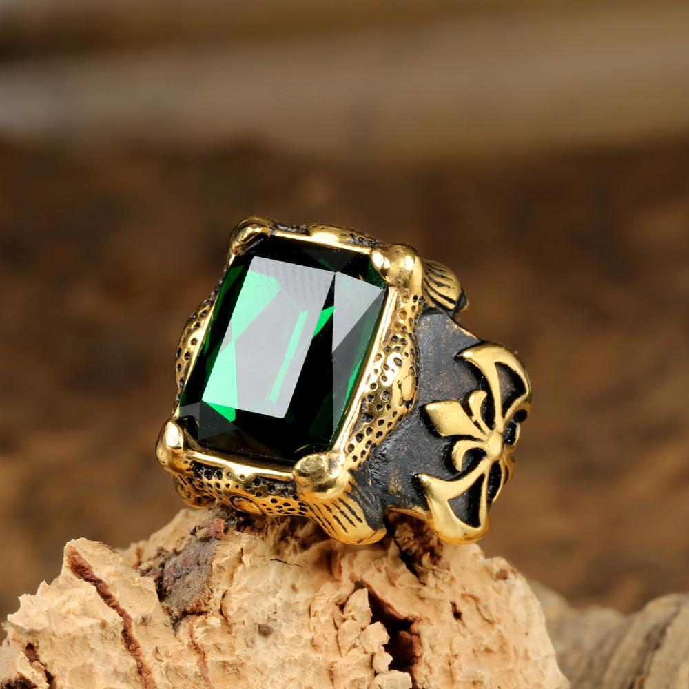 

Кольцо из нержавеющей стали в стиле панк-готика для мужчин с несколькими драгоценными камнями, дизайн топора, винтажные украшения из титановой стали No. 13