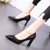 Spring and Autumn New Pointed High Heels Thick Heel Light Mouth Fashion Versatile Professional Temperament Four Seasons Black Single Shoes Women