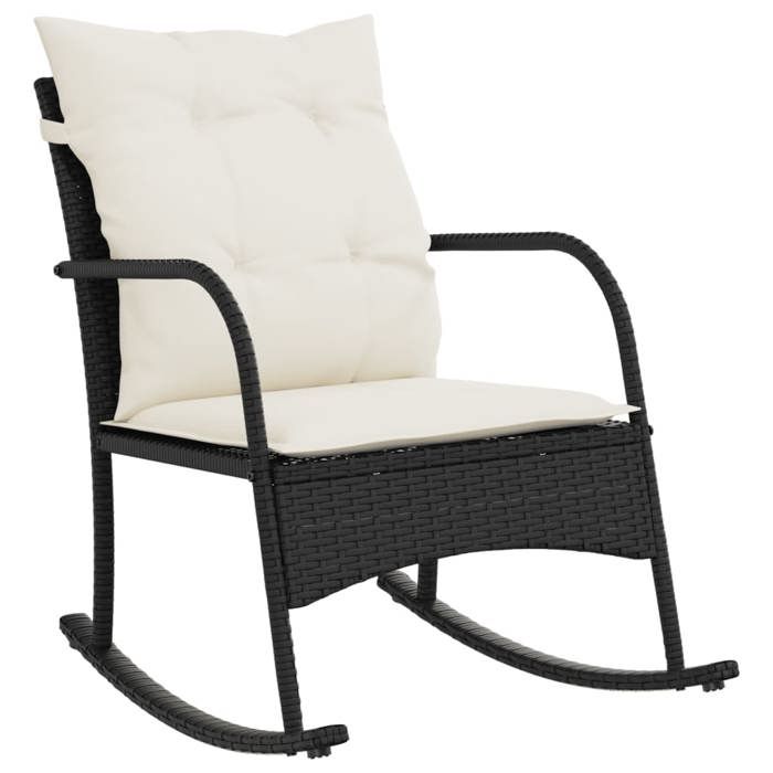 VidaXL Chaise à bascule de jardin avec coussins noir résine tressée, chaise de jardin, siège d'extérieur, chaise 369018