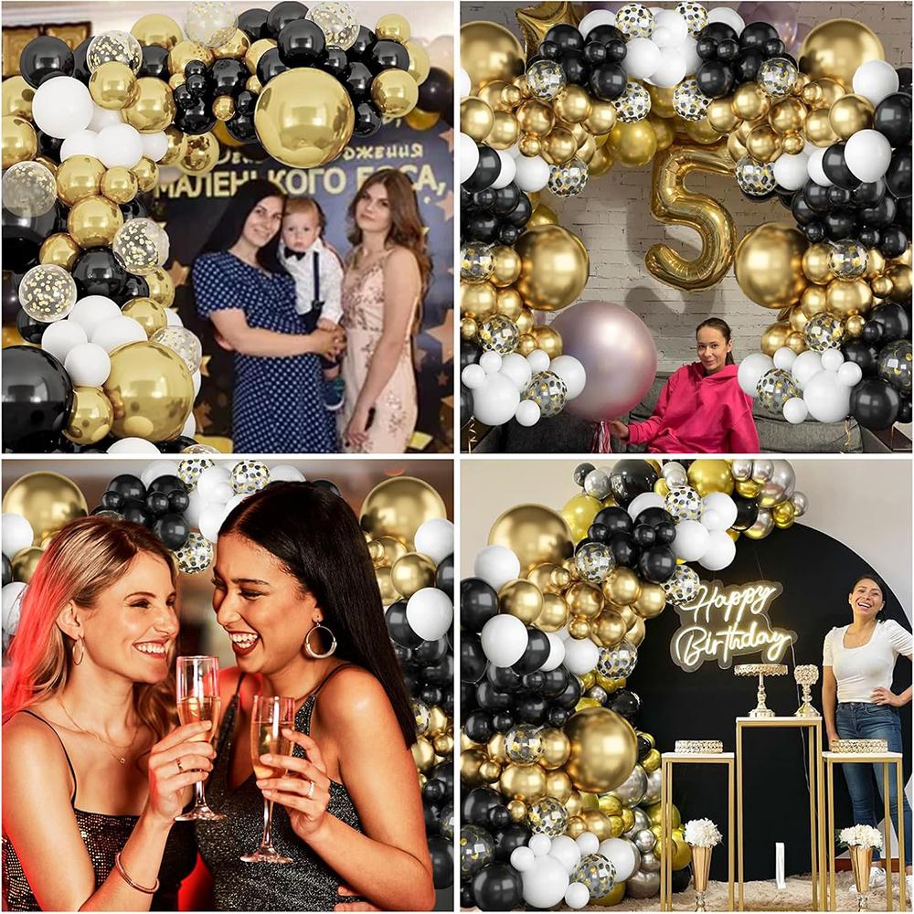 2026 New Year Decor Balloons Garland Black White Gold Confetti Balloon Arch Kit Home Birthday Party  Wedding Decoration Globos