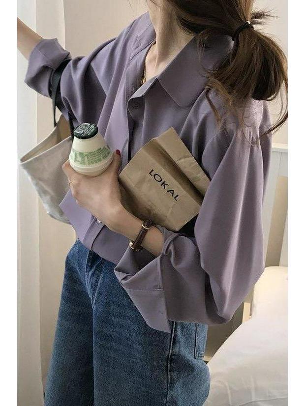 2024 French Chic Women's Long Sleeve Lapel Shirt - Elegant Korean Style, Solid Color, Autumn Fashion