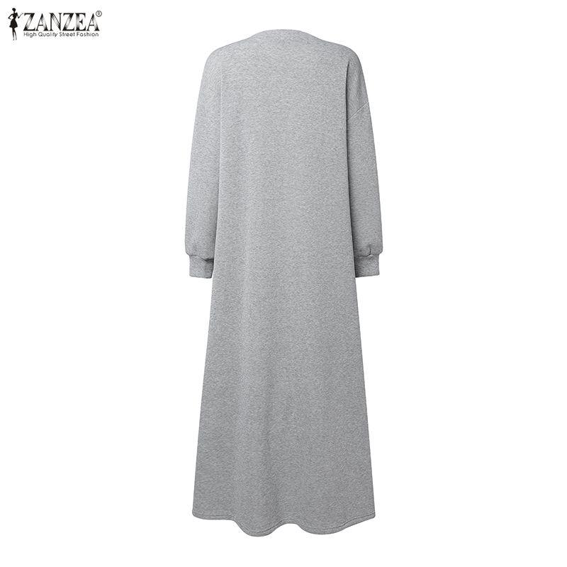 ZANZEA Dámské ležérní podzimní zimní mikinové šaty s kulatým výstřihem a dlouhým rukávem