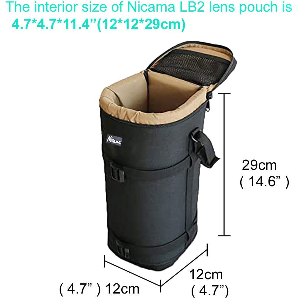 Nicama LB2 Deluxe Waterproof Camera Lens Pouch Case for Nikon and 300mm Canon RF800 and and Sigma and Tamron Lenses AF-S200-500, 70-200, 80-200,