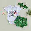 Baby Boys Clothes Suits Letter Print Short Sleeve Crew Neck Romper Golf Print Shorts Headband 3Pcs Set