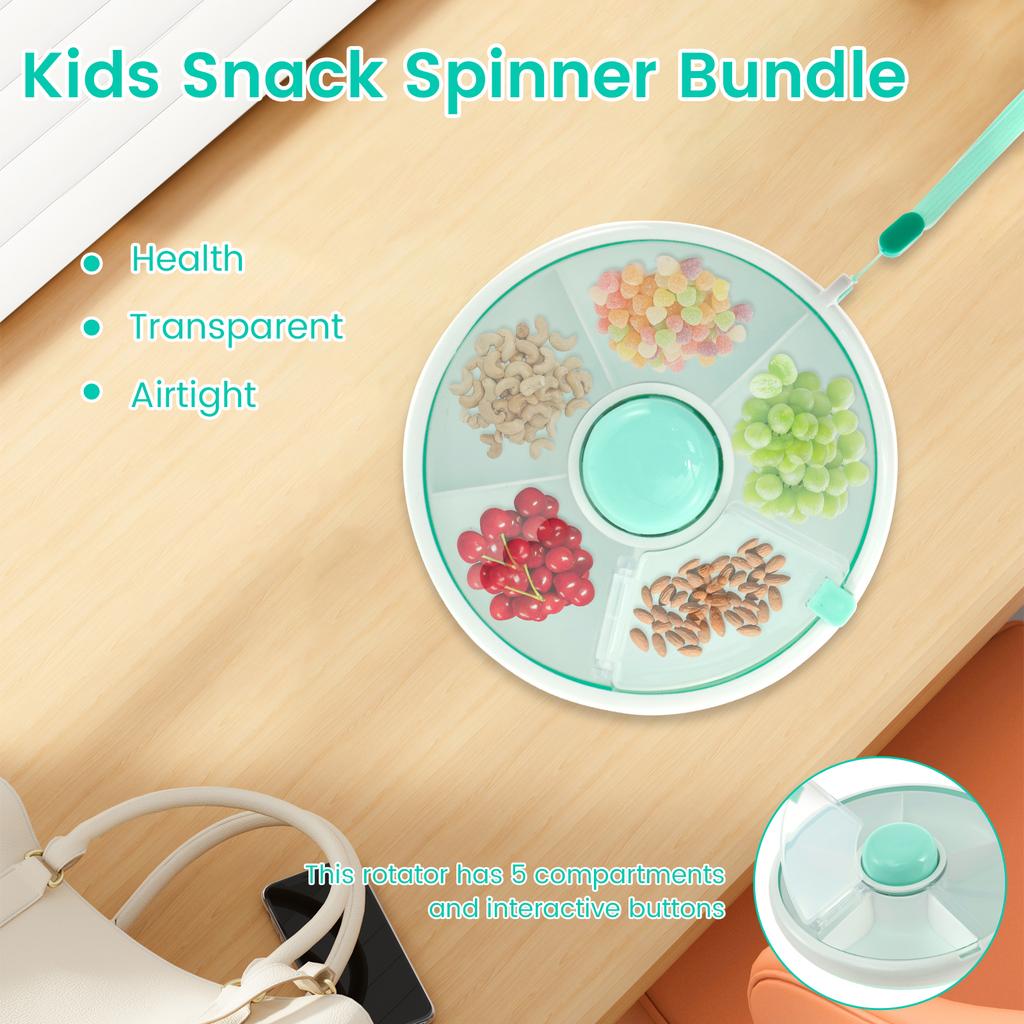Roterande Snacksbehållare Barn Snacks Snurra Paket Godislåda med Lock Bärbar Snacks Serveringsbricka Melonfrö Tallrik Förvaringslådor