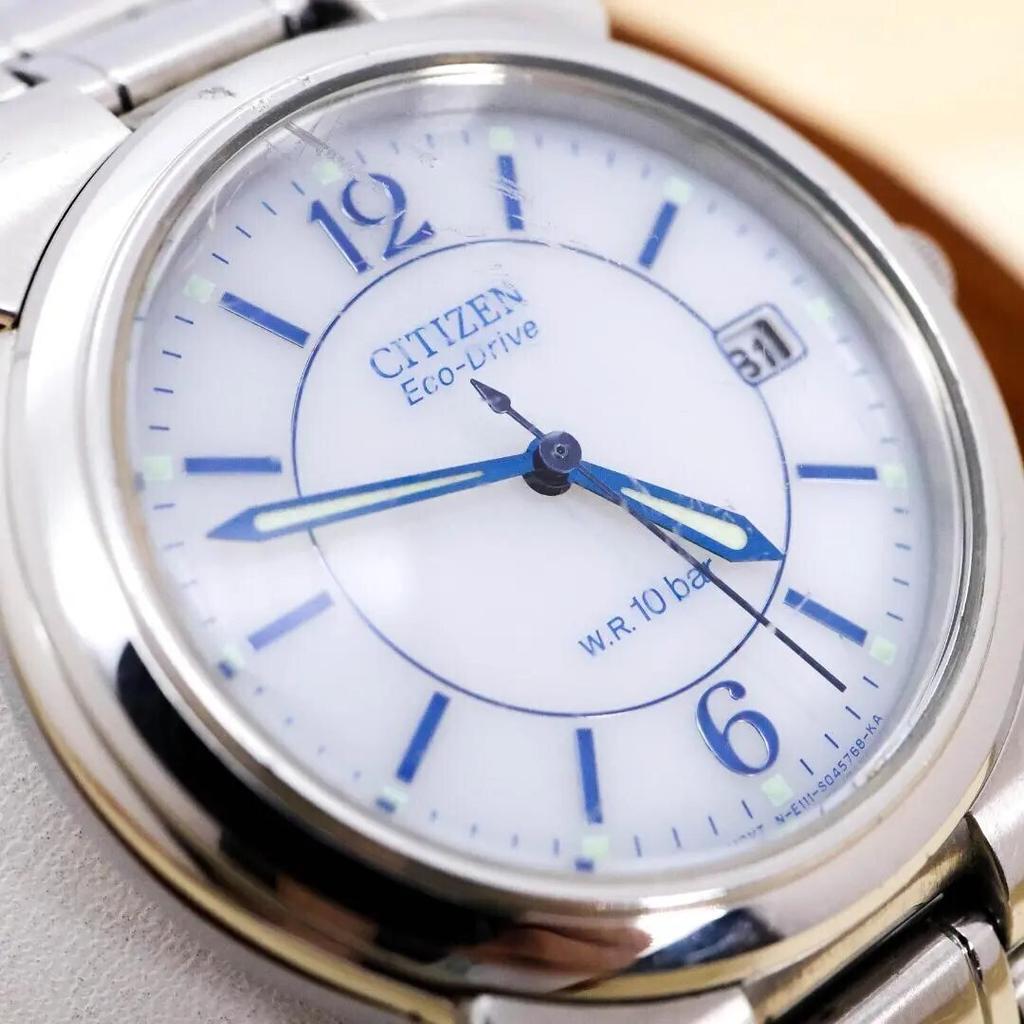 [USED] Mens Watch CITIZEN Eco-Drive Solar Silver Blue 10ATM 2599 Japan Store