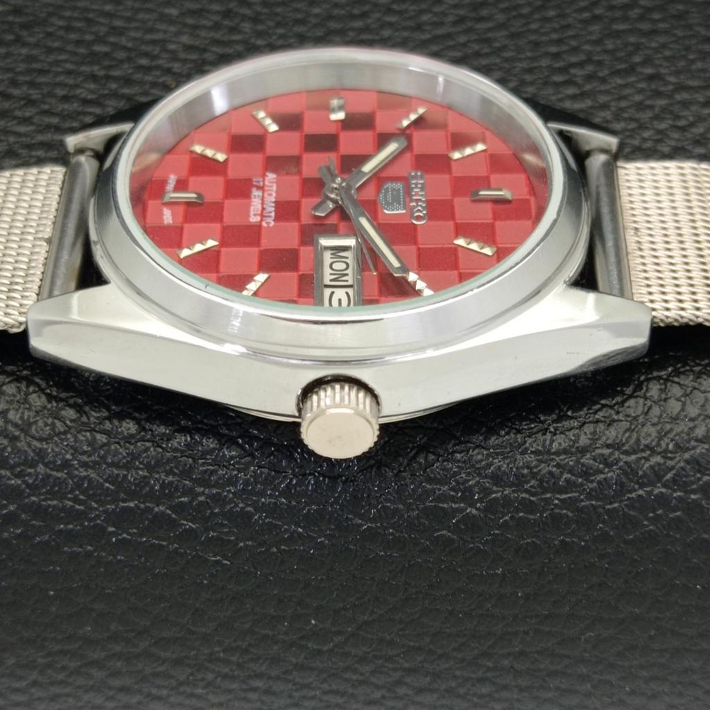 JAPAN SEIKO 5 AUTOMATIC MENS 6309A REFURBISHED RED COLOR DIAL WATCH a440302-4