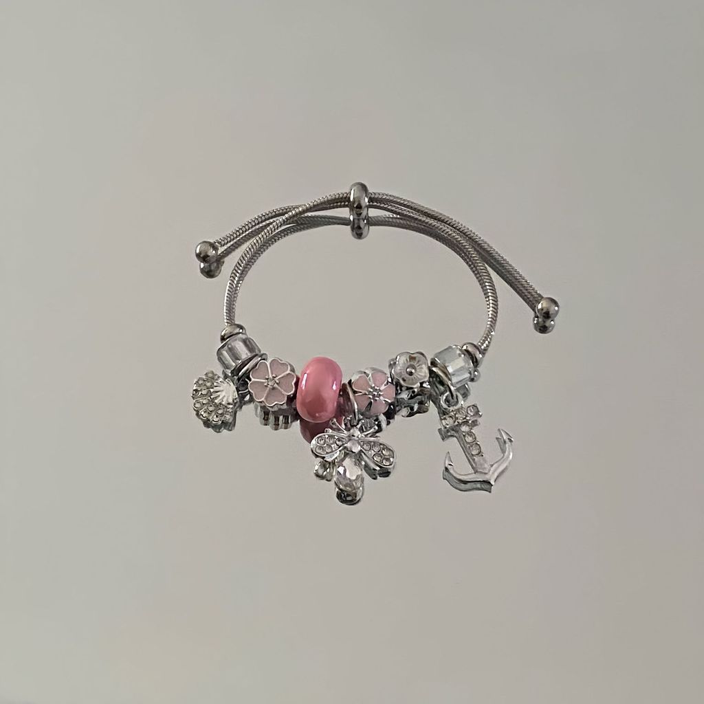 Sweet Cool Princess Style Pink Butterfly Pendant Bracelet With Rhinestones For Women