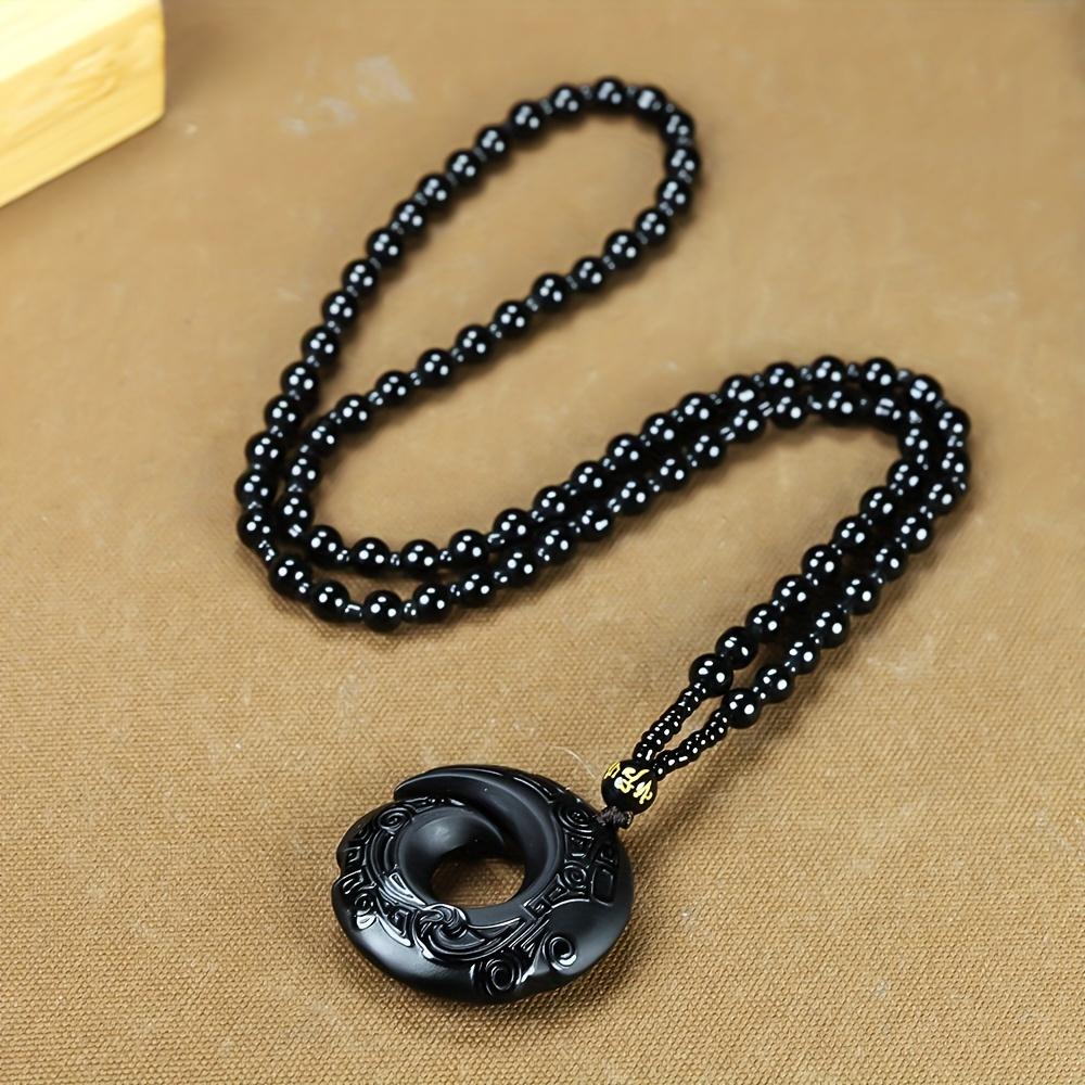 Black Obsidian Pendant: Elegant and Natural Stone Design for Men