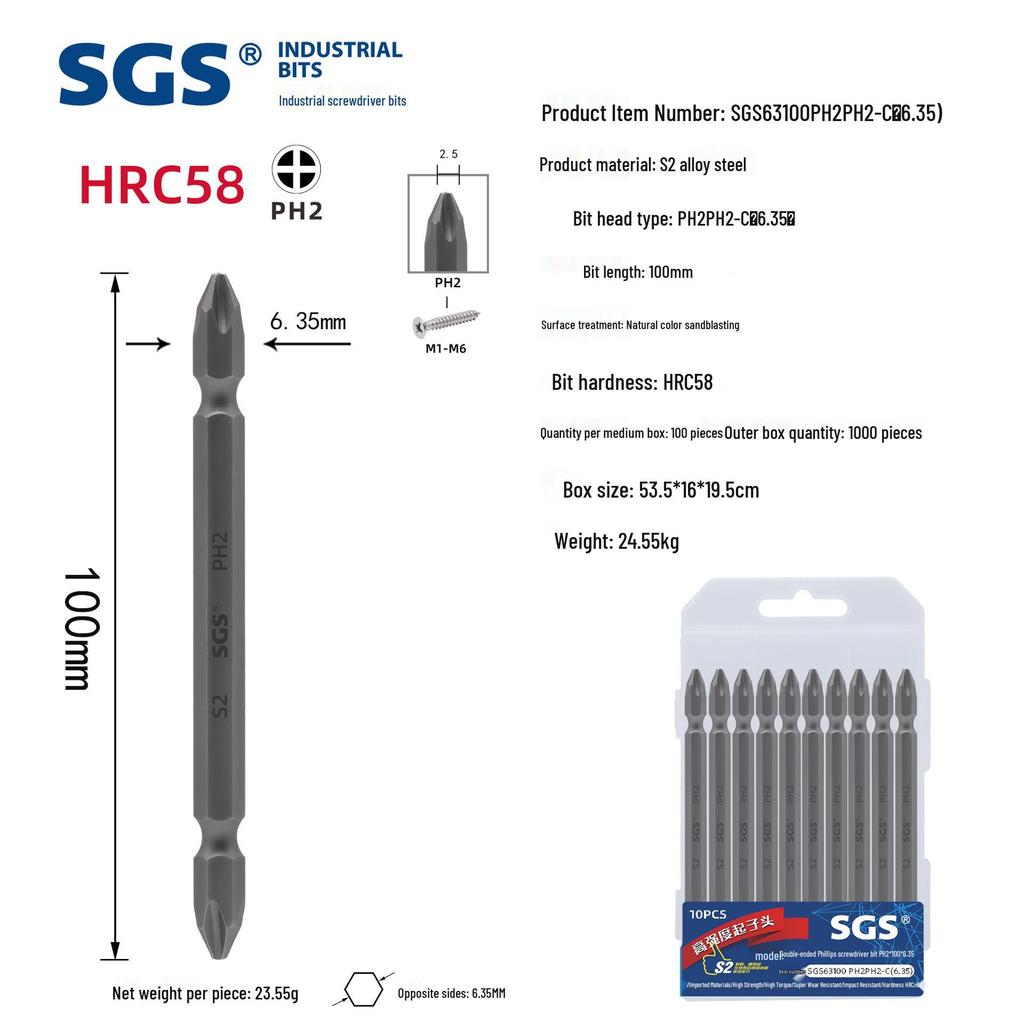S2 Double-Head Phillips Screwdriver Bit for Air Conditioners, Motorcycles, Home Appliances, and Door/Window Installation