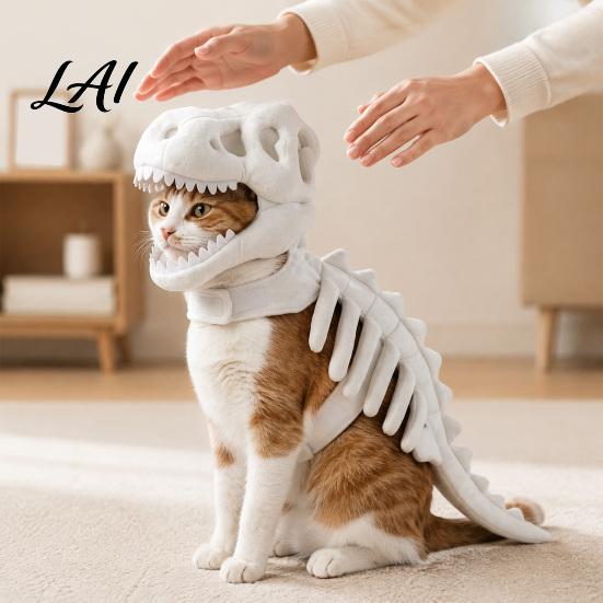 Costume Divertente per Gatti di Halloween Costume Scheletro di Dinosauro Abbigliamento Carino Abbigliamento Comodo Outfit per Gatti Festa Cosplay Oggetti di Scena per Foto Animale Domestico Inverno