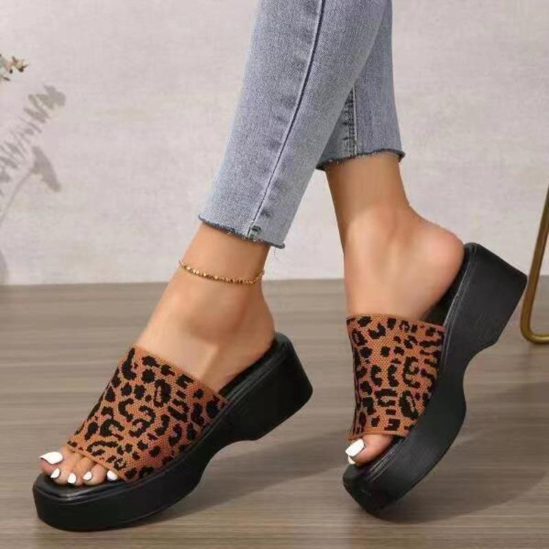 Large Size One-character Slippers Women's New Wedge Heel Thick-soled Fashion Casual Slippers