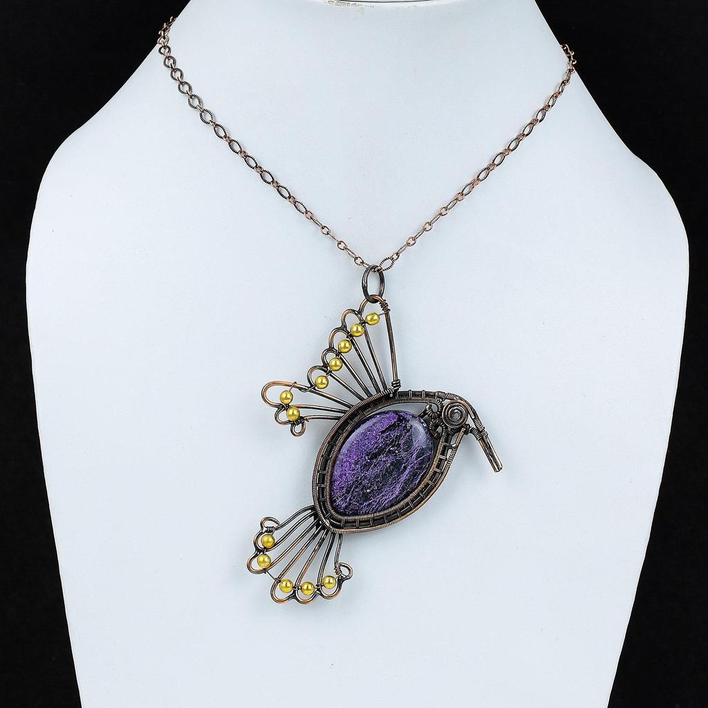 Purpurit Anhänger Kupferdraht gewickelt Schmuck handgemachter Designer Anhänger Edelstein Kupfer Anhänger Jahrestag Geschenk Draht gewickelt Vogel Anhänger