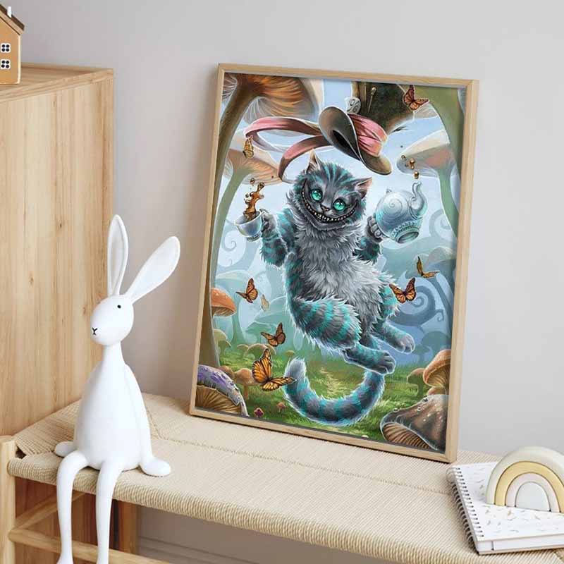 Disney Diamond Painting Alice in Wonderland Cheshire Cat Fantasy Illustration Wall Decoration Embroidery Full Diamond CrossStitchDIYGiftHomeDecoration