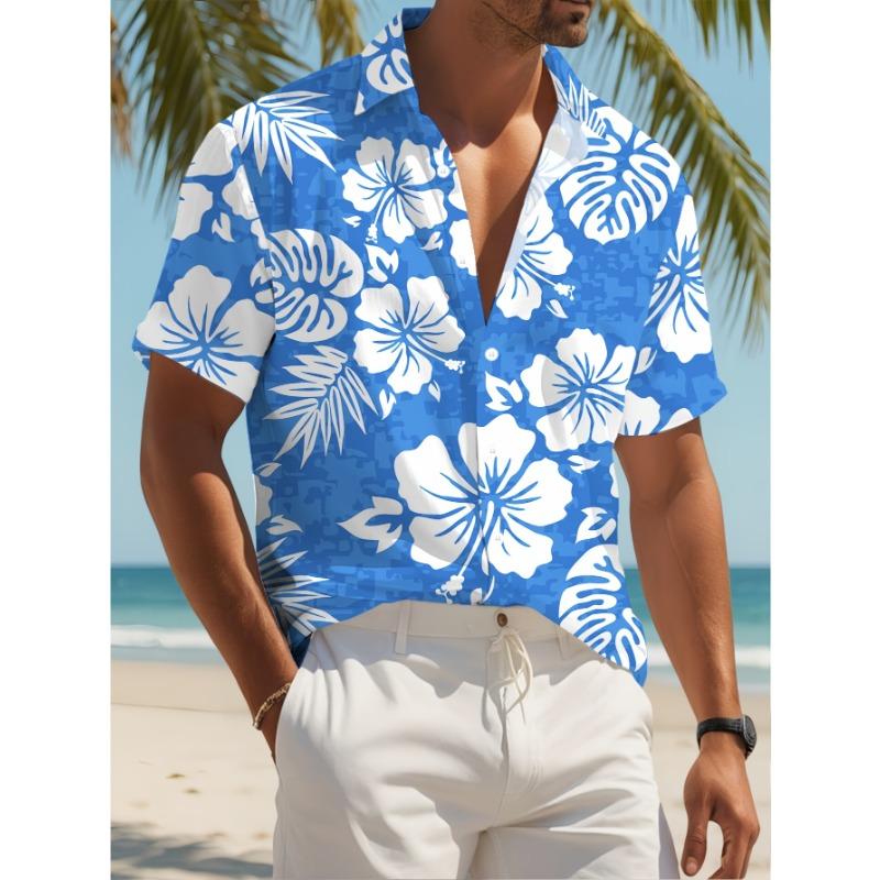Men's Hawaiian Shirt Short Sleeve Tropical Resort Beach Flower Palm Shirt