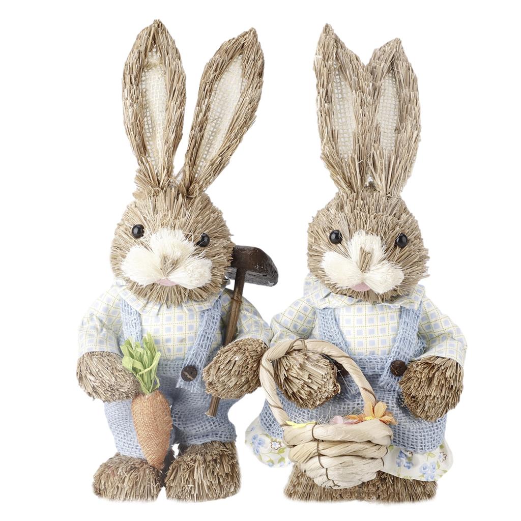 2PCS Easter Rabbit Toy Grass Cute Easter Bunny Doll with Clothes for Home Desktop Decoration Holiday Gift
