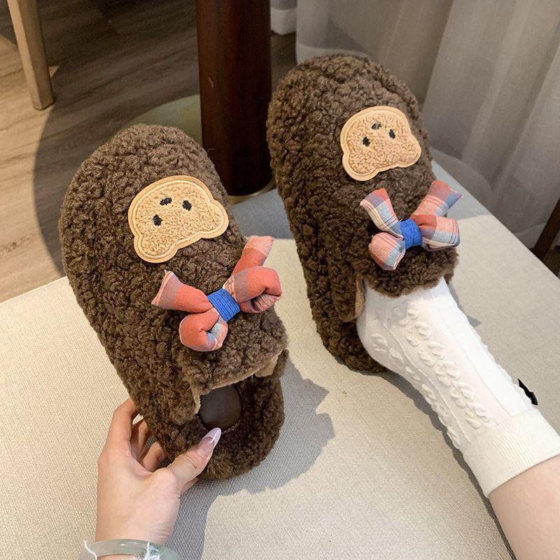 2025 Autumn and Winter Cartoon Cute Thick-soled Fluffy Slippers Women Wear Fashionable Versatile Warm Non-slip Bag Head Slippers Women