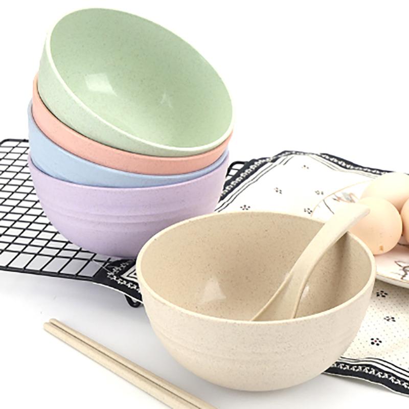 Nordic Colored Wheat Straw Bowls Circular Shatter Resistant Plastic Tableware Bowls For Household Use