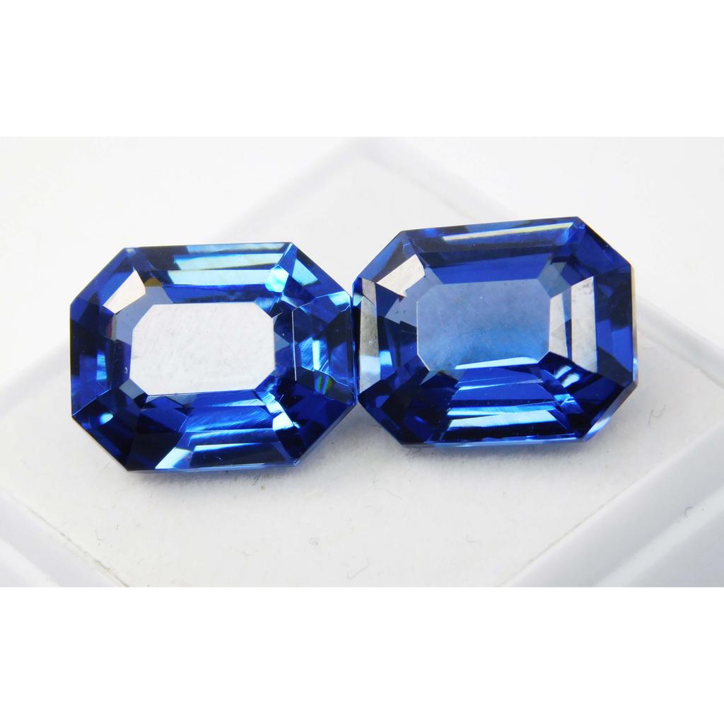 Natural Blue Sapphire Loose Gemstone Emerald Shape 20.90 Ct Pair September Birthday Birthstone