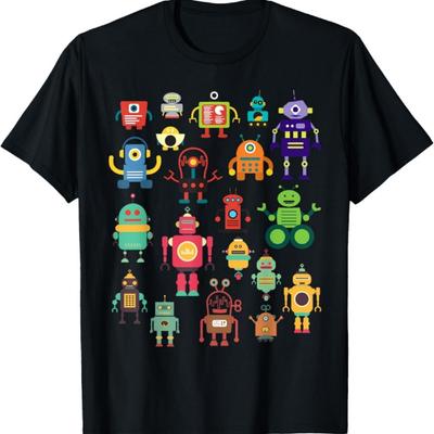Cute Retro Colorful Robot Collection T-shirt T-Shirt