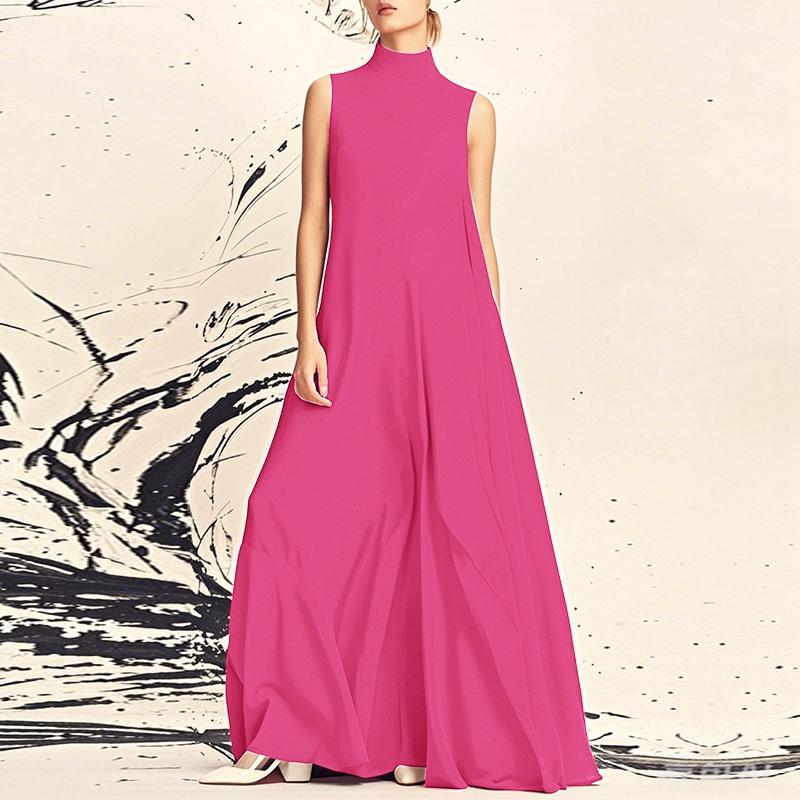 

VONDA Женские летние платья без рукавов с воротником-стойкой, однотонные M темно-розовый